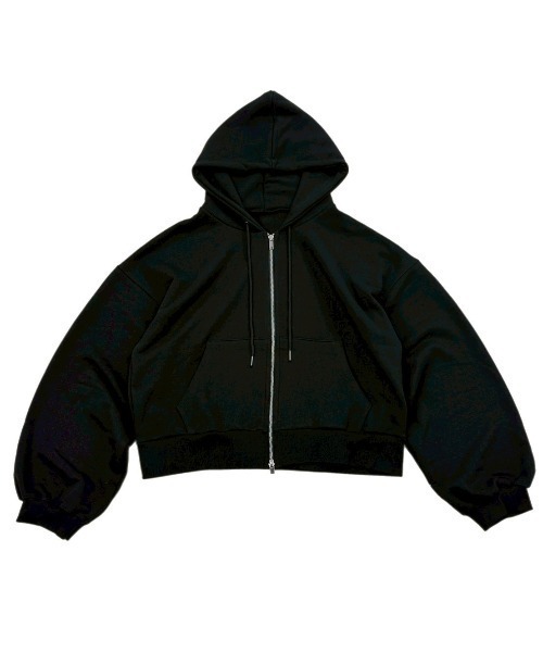 Chikashitsu +(チカシツプラス)の「【Chikashitsu +】cropped zip up loose arm hoodie / 【チカシツプラス】クロップドジップアップルーズアームパーカー <着用動画あり>(パーカー・メンズ・杢グレー/グレー/ブラック・ONE SIZE)」の2枚目の写真