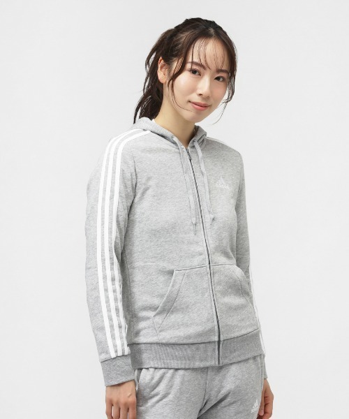 adidas(アディダス)の「アディダス adidas エッセンシャルズ フレンチテリー スリーストライプス フルジップ パーカー(パーカー・レディース・グレー/ブラック・S/M/L)」の1枚目の写真