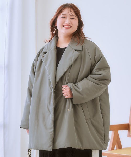 SMILE LAND（スマイルランド）の「＜大きいサイズ＞ミディアム丈中わたモンスターコート（ダウンジャケット/コート・レディース・カーキ系/ブラック/グレー・3L～4L/L～LL/5L～6L）」の3枚目の写真