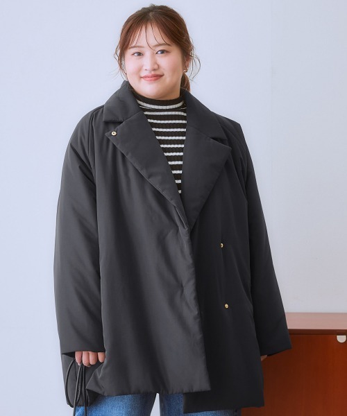 SMILE LAND（スマイルランド）の「＜大きいサイズ＞ミディアム丈中わたモンスターコート（ダウンジャケット/コート・レディース・カーキ系/ブラック/グレー・3L～4L/L～LL/5L～6L）」の2枚目の写真