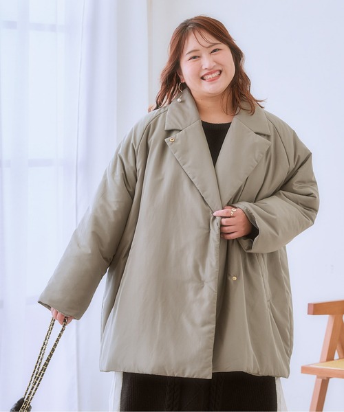 SMILE LAND（スマイルランド）の「＜大きいサイズ＞ミディアム丈中わたモンスターコート（ダウンジャケット/コート・レディース・カーキ系/ブラック/グレー・3L～4L/L～LL/5L～6L）」の11枚目の写真