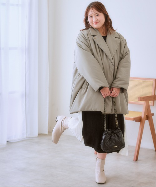 SMILE LAND（スマイルランド）の「＜大きいサイズ＞ミディアム丈中わたモンスターコート（ダウンジャケット/コート・レディース・カーキ系/ブラック/グレー・3L～4L/L～LL/5L～6L）」の12枚目の写真