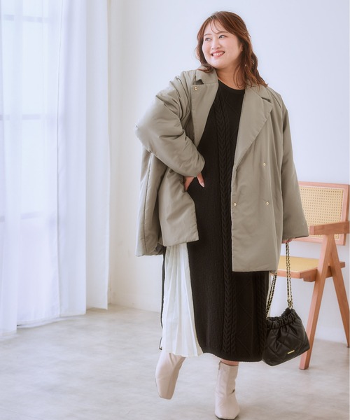 SMILE LAND（スマイルランド）の「＜大きいサイズ＞ミディアム丈中わたモンスターコート（ダウンジャケット/コート・レディース・カーキ系/ブラック/グレー・3L～4L/L～LL/5L～6L）」の13枚目の写真