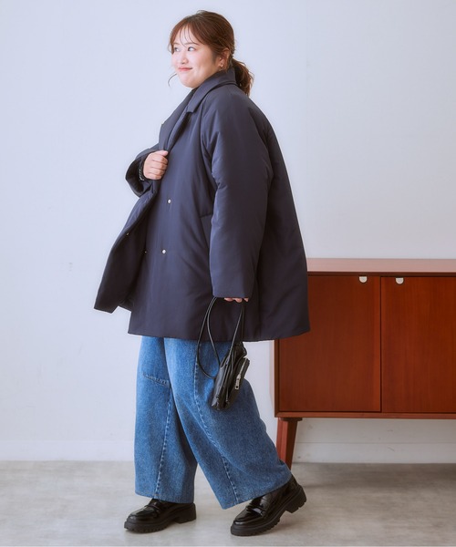 SMILE LAND（スマイルランド）の「＜大きいサイズ＞ミディアム丈中わたモンスターコート（ダウンジャケット/コート・レディース・カーキ系/ブラック/グレー・3L～4L/L～LL/5L～6L）」の4枚目の写真