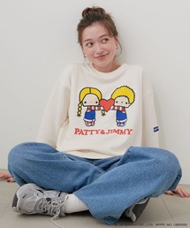 【sanrio characters】パティ＆ジミープリント裏毛ドロップショルダーレトロプリントスウェットプルオーバー《サンリオキャラクターズ》