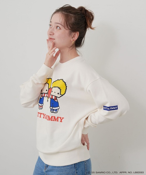 sanrio（サンリオ）の「【sanrio characters】パティ＆ジミープリント裏毛ドロップショルダーレトロプリントスウェットプルオーバー《サンリオキャラクターズ》（スウェット・レディース・ブラック/アイボリー・LL/L/M）」の16枚目の写真