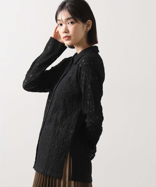 Gready Brilliant（グレディブリリアン）の「起毛フラワーレースシャツ（Tシャツ/カットソー・レディース・ブラック/アイボリー・FREE）」の2枚目の写真