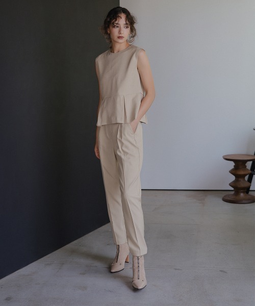 Callarus(カラルス)の「チュール切替ペプラムデザインストライプブラウスパンツセットアップドレス〔Callarus〕(パンツドレス・レディース・グレー/ブラック/ベージュ・M/L/LL/3L)」の16枚目の写真