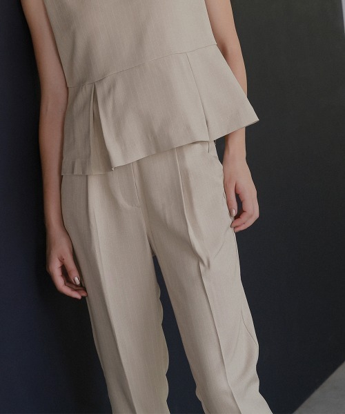 Callarus(カラルス)の「チュール切替ペプラムデザインストライプブラウスパンツセットアップドレス〔Callarus〕(パンツドレス・レディース・グレー/ブラック/ベージュ・M/L/LL/3L)」の17枚目の写真