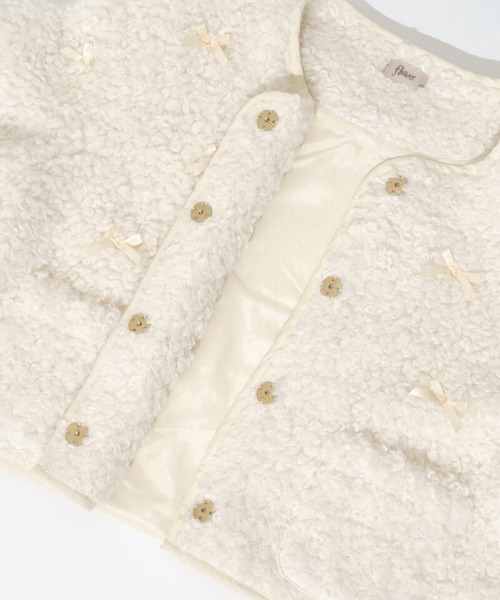 flower（フラワー）の「リボンボアジャケット（ノーカラージャケット・レディース・アイボリー/ブラウン・FREE）」の7枚目の写真