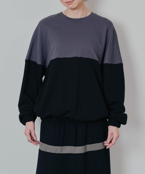 DOLLUPOOPS（ドールアップウップス）の「配色スウェットギャザートップス（スウェット・レディース・ワインレッド/カーキ/ブラック・38）」の2枚目の写真