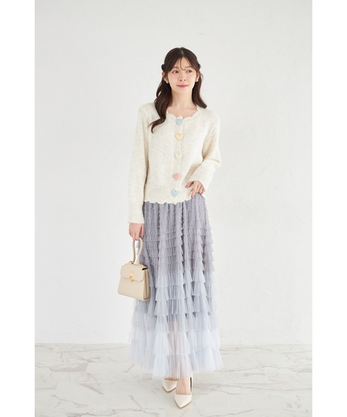 tocco closet（トッコ　クローゼット）の「【ZOZO限定】カラフルハート釦スカラップニットカーディガン（カーディガン/ボレロ・レディース・アイボリー/グレー・M）」の4枚目の写真