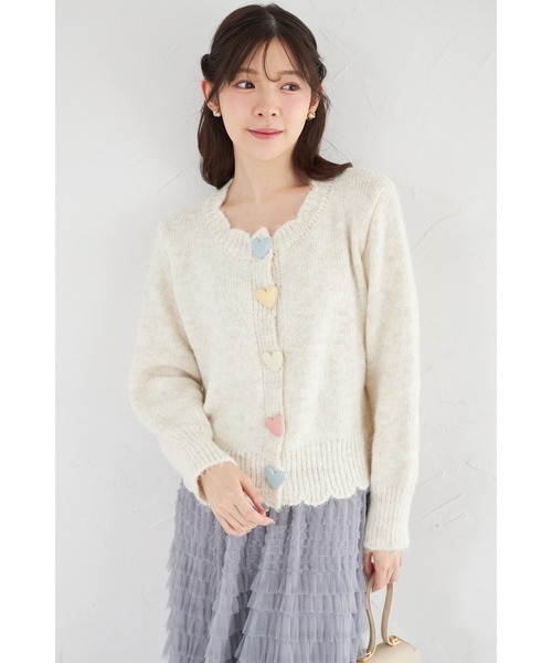 tocco closet（トッコ　クローゼット）の「【ZOZO限定】カラフルハート釦スカラップニットカーディガン（カーディガン/ボレロ・レディース・アイボリー/グレー・M）」の6枚目の写真