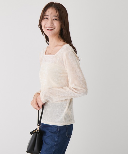 Jayro（ジャイロ）の「前後2WAYフロッキーメッシュプルオーバー（Tシャツ/カットソー・レディース・チャコールグレー/ホワイト系その他2/ベージュ・M）」の17枚目の写真