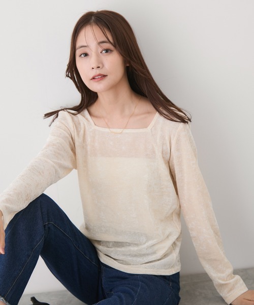 Jayro（ジャイロ）の「前後2WAYフロッキーメッシュプルオーバー（Tシャツ/カットソー・レディース・チャコールグレー/ホワイト系その他2/ベージュ・M）」の19枚目の写真