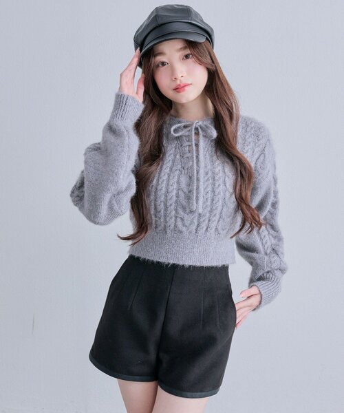 OLIVE des OLIVE（オリーブデオリーブ）の「キラキラケーブルニット（ニット/セーター・レディース・オフホワイト/ピンク/トップグレー・FREE）」の2枚目の写真