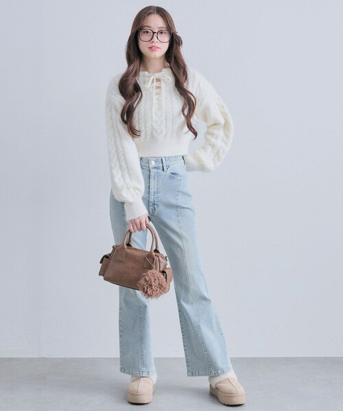 OLIVE des OLIVE（オリーブデオリーブ）の「キラキラケーブルニット（ニット/セーター・レディース・オフホワイト/ピンク/トップグレー・FREE）」の22枚目の写真