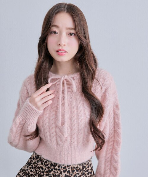 OLIVE des OLIVE（オリーブデオリーブ）の「キラキラケーブルニット（ニット/セーター・レディース・オフホワイト/ピンク/トップグレー・FREE）」の18枚目の写真