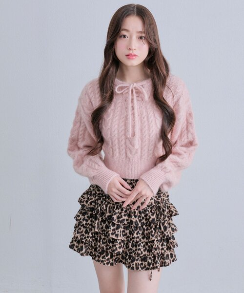 OLIVE des OLIVE（オリーブデオリーブ）の「キラキラケーブルニット（ニット/セーター・レディース・オフホワイト/ピンク/トップグレー・FREE）」の17枚目の写真