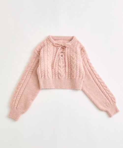 OLIVE des OLIVE（オリーブデオリーブ）の「キラキラケーブルニット（ニット/セーター・レディース・オフホワイト/ピンク/トップグレー・FREE）」の15枚目の写真