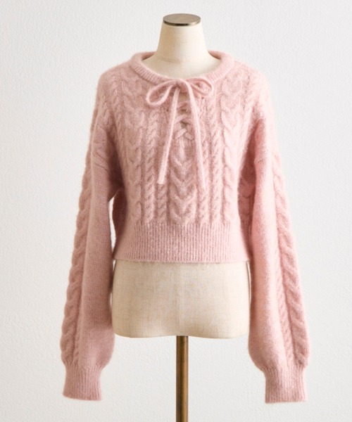 OLIVE des OLIVE（オリーブデオリーブ）の「キラキラケーブルニット（ニット/セーター・レディース・オフホワイト/ピンク/トップグレー・FREE）」の4枚目の写真