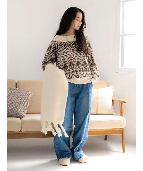 Ungrid（アングリッド）の「【WEB限定】オフショルジャカードニット（ニット/セーター・レディース・ネイビー/レッド/アイボリー・FREE）」の8枚目の写真