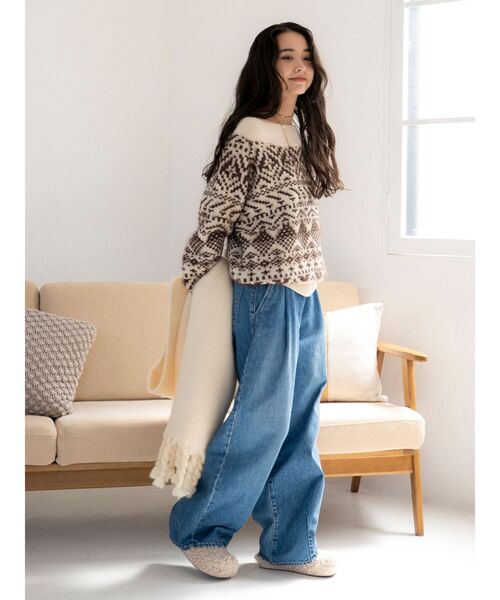 Ungrid（アングリッド）の「【WEB限定】オフショルジャカードニット（ニット/セーター・レディース・ネイビー/レッド/アイボリー・FREE）」の9枚目の写真