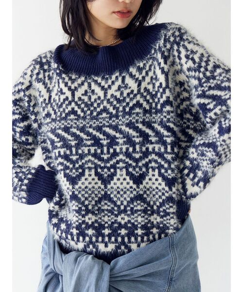 Ungrid（アングリッド）の「【WEB限定】オフショルジャカードニット（ニット/セーター・レディース・ネイビー/レッド/アイボリー・FREE）」の12枚目の写真