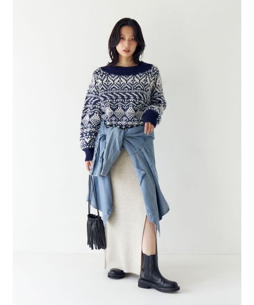 Ungrid（アングリッド）の「【WEB限定】オフショルジャカードニット（ニット/セーター・レディース・ネイビー/レッド/アイボリー・FREE）」の13枚目の写真