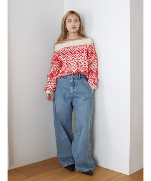 Ungrid（アングリッド）の「【WEB限定】オフショルジャカードニット（ニット/セーター・レディース・ネイビー/レッド/アイボリー・FREE）」の20枚目の写真