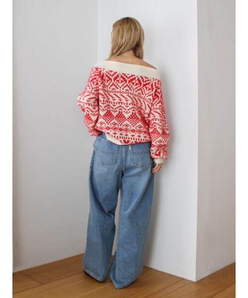 Ungrid（アングリッド）の「【WEB限定】オフショルジャカードニット（ニット/セーター・レディース・ネイビー/レッド/アイボリー・FREE）」の22枚目の写真