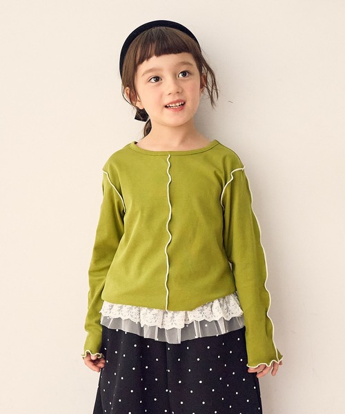 Piet（ピエット）の「配色メロー長袖T（Tシャツ/カットソー・キッズ・オレンジ/チャコール/グリーン/オフホワイト・100/110/120/130）」の3枚目の写真