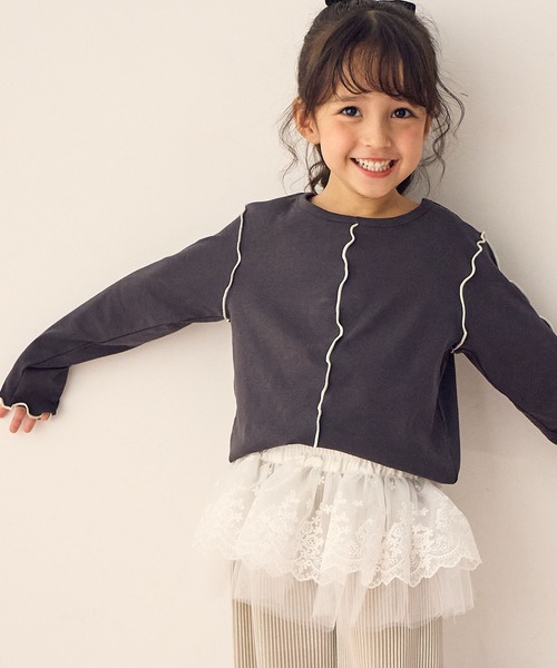 Piet（ピエット）の「配色メロー長袖T（Tシャツ/カットソー・キッズ・オレンジ/チャコール/グリーン/オフホワイト・100/110/120/130）」の2枚目の写真