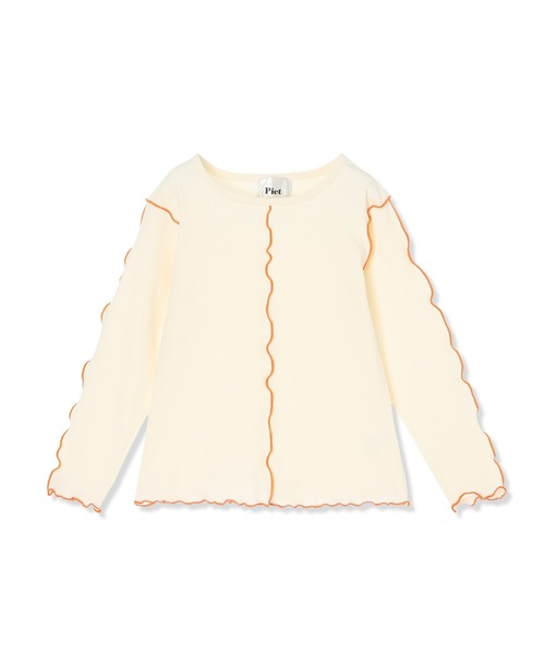 Piet（ピエット）の「配色メロー長袖T（Tシャツ/カットソー・キッズ・オレンジ/チャコール/グリーン/オフホワイト・100/110/120/130）」の13枚目の写真