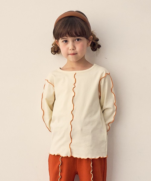 Piet（ピエット）の「配色メロー長袖T（Tシャツ/カットソー・キッズ・オレンジ/チャコール/グリーン/オフホワイト・100/110/120/130）」の5枚目の写真