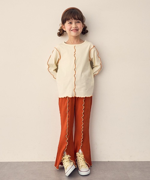 Piet（ピエット）の「配色メロー長袖T（Tシャツ/カットソー・キッズ・オレンジ/チャコール/グリーン/オフホワイト・100/110/120/130）」の6枚目の写真