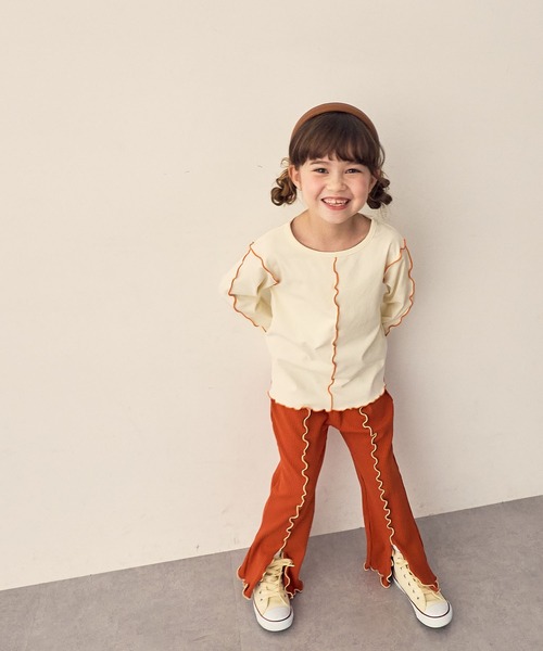 Piet（ピエット）の「配色メロー長袖T（Tシャツ/カットソー・キッズ・オレンジ/チャコール/グリーン/オフホワイト・100/110/120/130）」の18枚目の写真