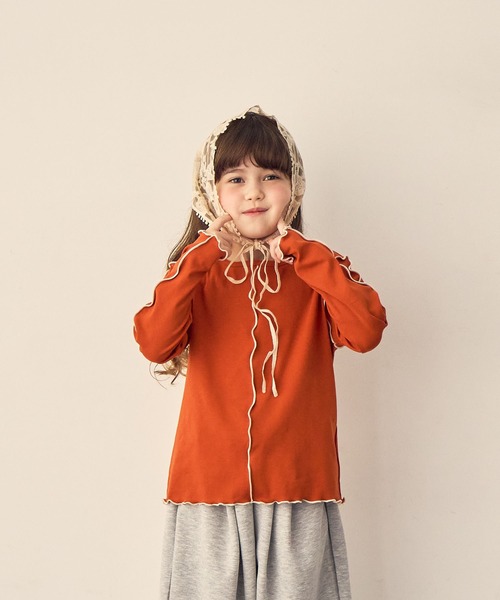 Piet（ピエット）の「配色メロー長袖T（Tシャツ/カットソー・キッズ・オレンジ/チャコール/グリーン/オフホワイト・100/110/120/130）」の12枚目の写真