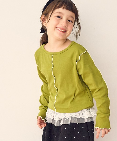 Piet（ピエット）の「配色メロー長袖T（Tシャツ/カットソー・キッズ・オレンジ/チャコール/グリーン/オフホワイト・100/110/120/130）」の10枚目の写真