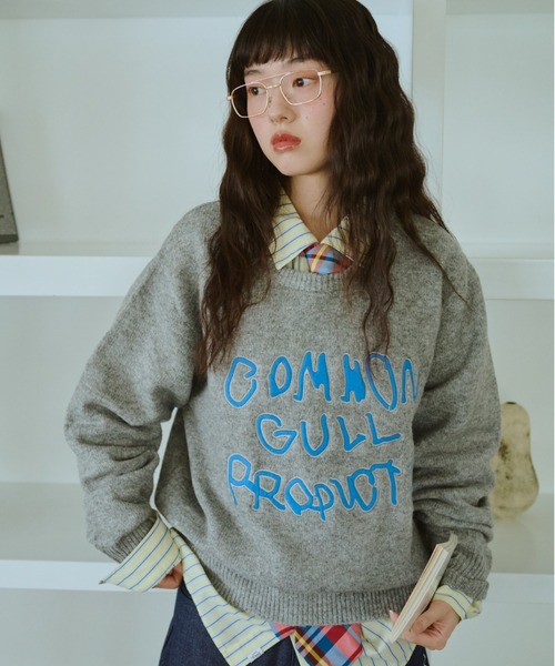 common gull products.（コモンガルプロダクツ）の「common gull products. patchwork kint（ニット/セーター・レディース・ダークブラウン系/レッド/イエロー系/ミント/ネイビー/杢グレー・SMALL/LARGE/MEDIUM）」の2枚目の写真