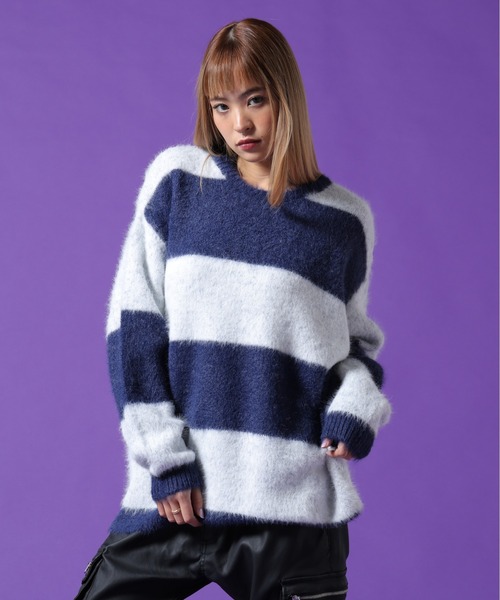 DANKE SCHON（ダンケシェーン）の「【WEB&DEPOT限定】DankeSchon/ダンケシェーン/SHAGGY BORDER CREWNECK（ニット/セーター・メンズ・モスグリーン/ホワイト・M/XL/L）」の15枚目の写真