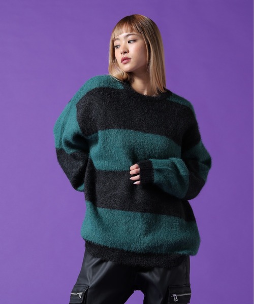 DANKE SCHON（ダンケシェーン）の「【WEB&DEPOT限定】DankeSchon/ダンケシェーン/SHAGGY BORDER CREWNECK（ニット/セーター・メンズ・モスグリーン/ホワイト・M/XL/L）」の22枚目の写真