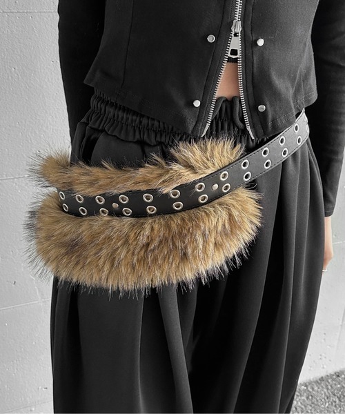 jiasecond.】ファー付きベルト / ベルト 服飾雑貨 フェイクファー 合皮