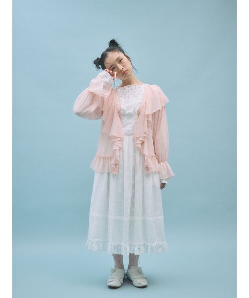 merry jenny（メリージェニー）の「flower laceフレアワンピース（ワンピース・レディース・オフホワイト/ピンク・FREE）」の3枚目の写真