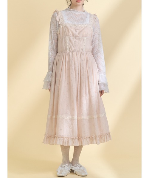 merry jenny（メリージェニー）の「flower laceフレアワンピース（ワンピース・レディース・オフホワイト/ピンク・FREE）」の2枚目の写真