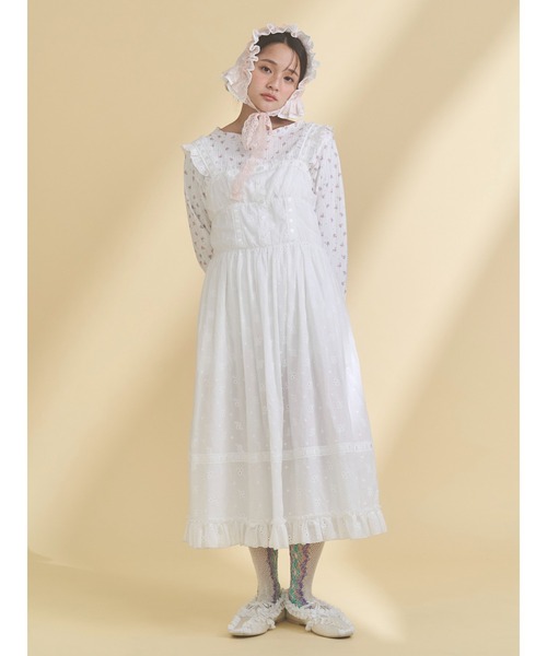 merry jenny（メリージェニー）の「flower laceフレアワンピース（ワンピース・レディース・オフホワイト/ピンク・FREE）」の3枚目の写真