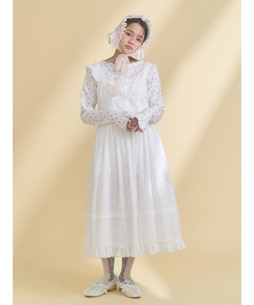 merry jenny（メリージェニー）の「flower laceフレアワンピース（ワンピース・レディース・オフホワイト/ピンク・FREE）」の4枚目の写真