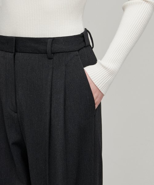 MUSINSA STANDARD WOMAN（ムシンサスタンダードウーマン）の「ウィメンズヘビーウェイト裏起毛ハイウエストワイドヒドゥンバンディングスラックス[チャコールグレー]（スラックス・レディース・その他・34/32/30/31/24/25/26/27/28/29）」の4枚目の写真