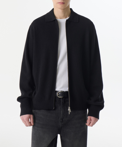 MUSINSA STANDARD（ムシンサスタンダード）の「コットンカラー ニットジップアップ [ブラック]（ニット/セーター・メンズ・その他・SMALL/MEDIUM/LARGE/X-LARGE/XX-LARGE）」の2枚目の写真