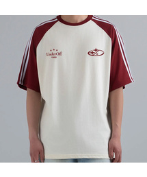 オーバーフィットラグラントラックライン半袖Tシャツスターロゴバーガンディ